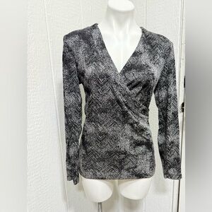 Chico's Elegant Black and Gray V-Neck Blouse